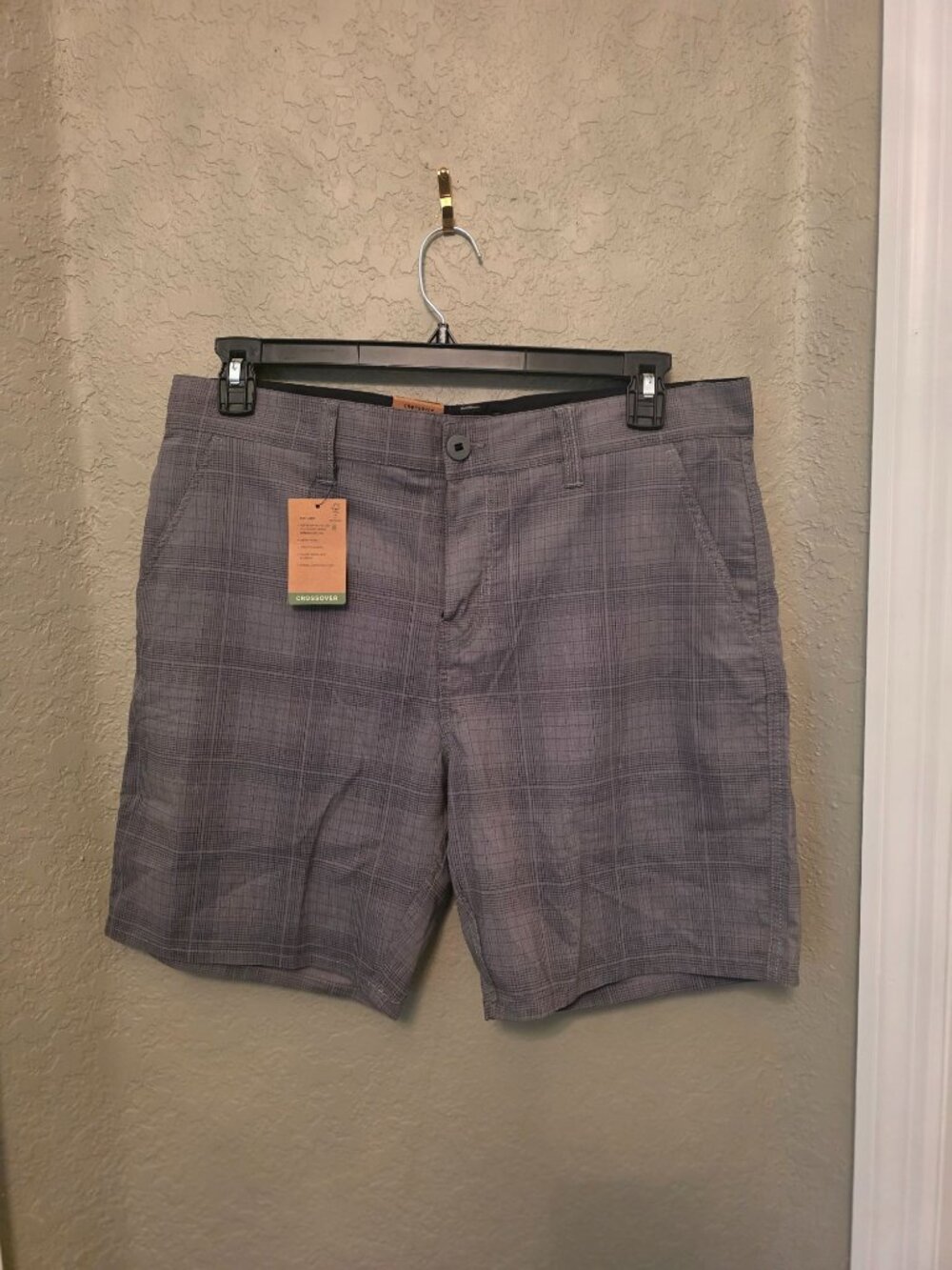Brixton Choice Men's Gray Plaid Hemp Blend Performance Chino Shorts 34 NEW